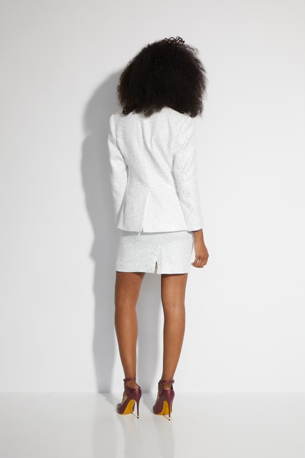 Ivory Swirl Sequin Tweed Skirt Suit